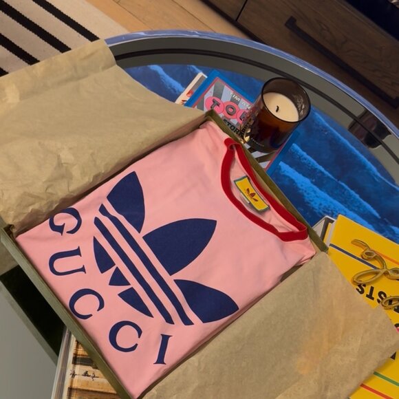 Gucci x Adidas Collaboration Limited Edition Pink T-Shirt Size L - Picture 2 of 6